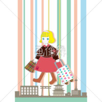 京都旅行をしている女の子のイラスト