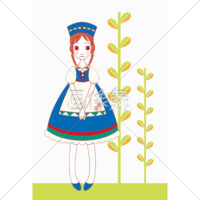 三つ編みワンピースの女の子のイラスト