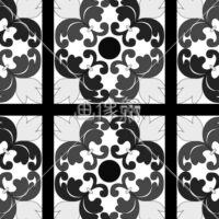 白黒のフローラル調パターンタイル(1)模様