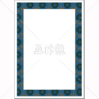 青地のヨーロッパ風のパターンタイル模様(2)フレーム