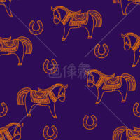 メルヘンでダークカラーの馬パターン素材(オレンジ)