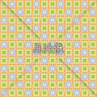 オレンジと白地の花と太陽風のパターンタイル模様