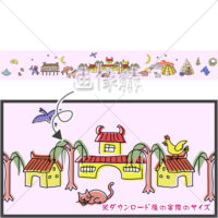 ピンク地のカラフルなアラビアンナイトのイラスト模様