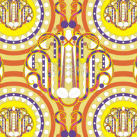 黄ベースのサイケ調のパターンタイル模様