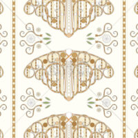 オレンジのファンシー調のパターンタイル模様