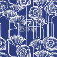 青の浴衣柄・和風花パターン模様