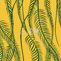 黄地の観葉植物柄のパターンタイル模様