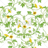 さわやかな草花のパターン模様素材(イエロー)