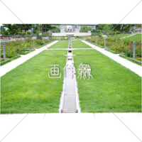 緑の芝生が続く庭園風景写真