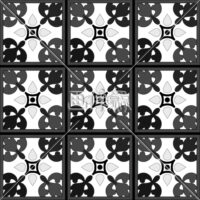 白黒の紋様調パターンタイル(2)模様