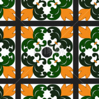 グリーンのフローラル調パターンタイル(1)模様