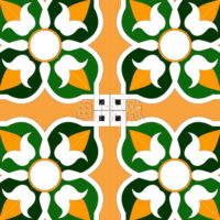 オレンジ地と緑の花びら調のパターンタイル(1)模様