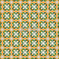 オレンジ地と緑の花びら調のパターンタイル(2)模様