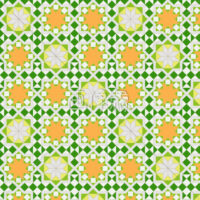 緑と白地の花と太陽風のパターンタイル模様