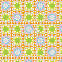 オレンジと白地の花と太陽風のパターンタイル模様