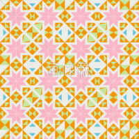 オレンジ地の花折り紙風のパターンタイル模様