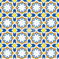 青地のひまわり風のパターンタイル模様