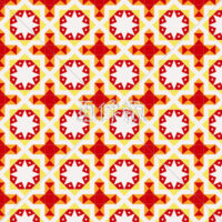 赤地のひまわり風のパターンタイル模様