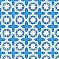 水色地のひまわり風のパターンタイル模様