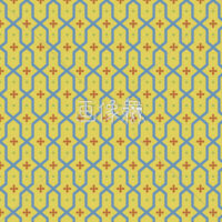 黄地のアラベスク調のパターンタイル模様