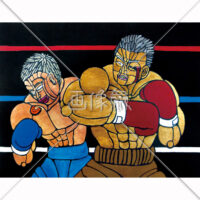 カウンターを決めた時の版画風のイラスト