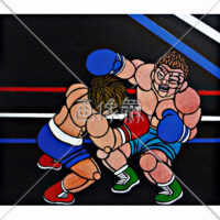 右フックをかわした時の版画風のイラスト