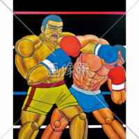 左ストレートを決めた時の版画風のイラスト