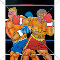 右フックをきめた時の版画風のイラスト