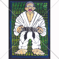 柔道選手の版画風のイラスト