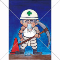 土木作業員の版画風のイラスト