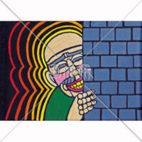 覗きをする怪しい人の版画風のイラスト