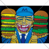 ファーストフードの店員の版画風のイラスト