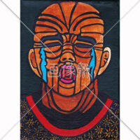 泣いているボウズの男の人の版画風のイラスト