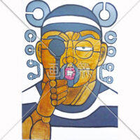 視力検査をする囚人の版画風のイラスト