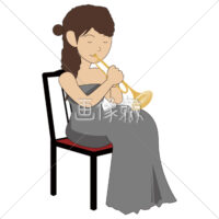 トランペットを吹いている女性のイラスト
