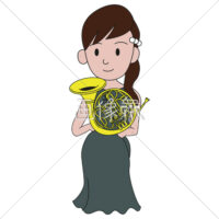 ホルンを手にする女性のイラスト