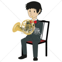 ホルンを吹いている男性のイラスト