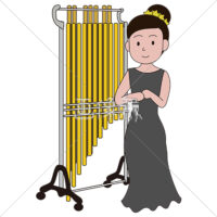 チューブラーベルの横に立つ女性のイラスト