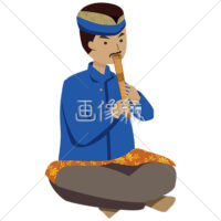 ガムランの代表的な管楽器スリンを演奏する男の人(1)