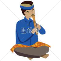 ガムランの代表的な管楽器スリンを演奏する男の人(2)