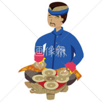 ガムランの小型シンバルチェン・チェンを演奏する男の人