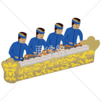 ガムランの代表的な楽器レヨンを演奏する男の人達