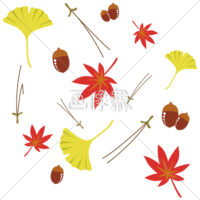 紅葉と銀杏とどんぐりの季節柄シームレス模様素材(2)