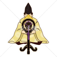 雅楽の楽器「釣鉦鼓(つりしょうこ)」を演奏する男の人(1)