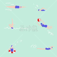 水着で泳ぐ人たちのカラフルなパターン素材(1)