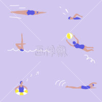 水着で泳ぐ人たちのカラフルなパターン素材(2)