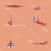 水着で泳ぐ人たちのカラフルなパターン素材(3)