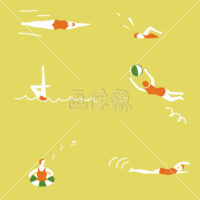 水着で泳ぐ人たちのカラフルなパターン素材(4)