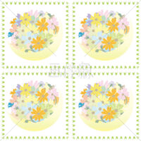 かごに入った花の切手風パターン素材