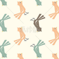 切り絵のような小鳥のパターン素材(アイボリー)